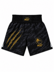 Shorts Muay Thai The Thai Wolf | Unleash The Beast | Negro y Dorado | Sublimado - Imagen 2