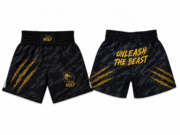 Shorts Muay Thai The Thai Wolf | Unleash The Beast | Negro y Dorado | Sublimado
